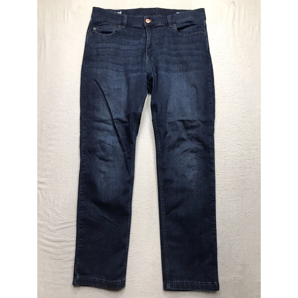 MUGSY Fultons Jeans Men 36x30 Dark Wash Whiskered Tapered Fit Stretch
